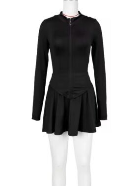 Black Long Sleeve Zip Skater Dress